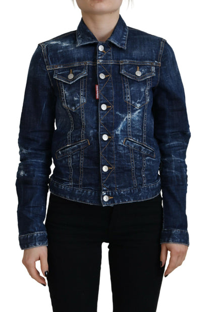 Dsquared² – Jeansjacke im Used-Look mit blauem Icon-Print