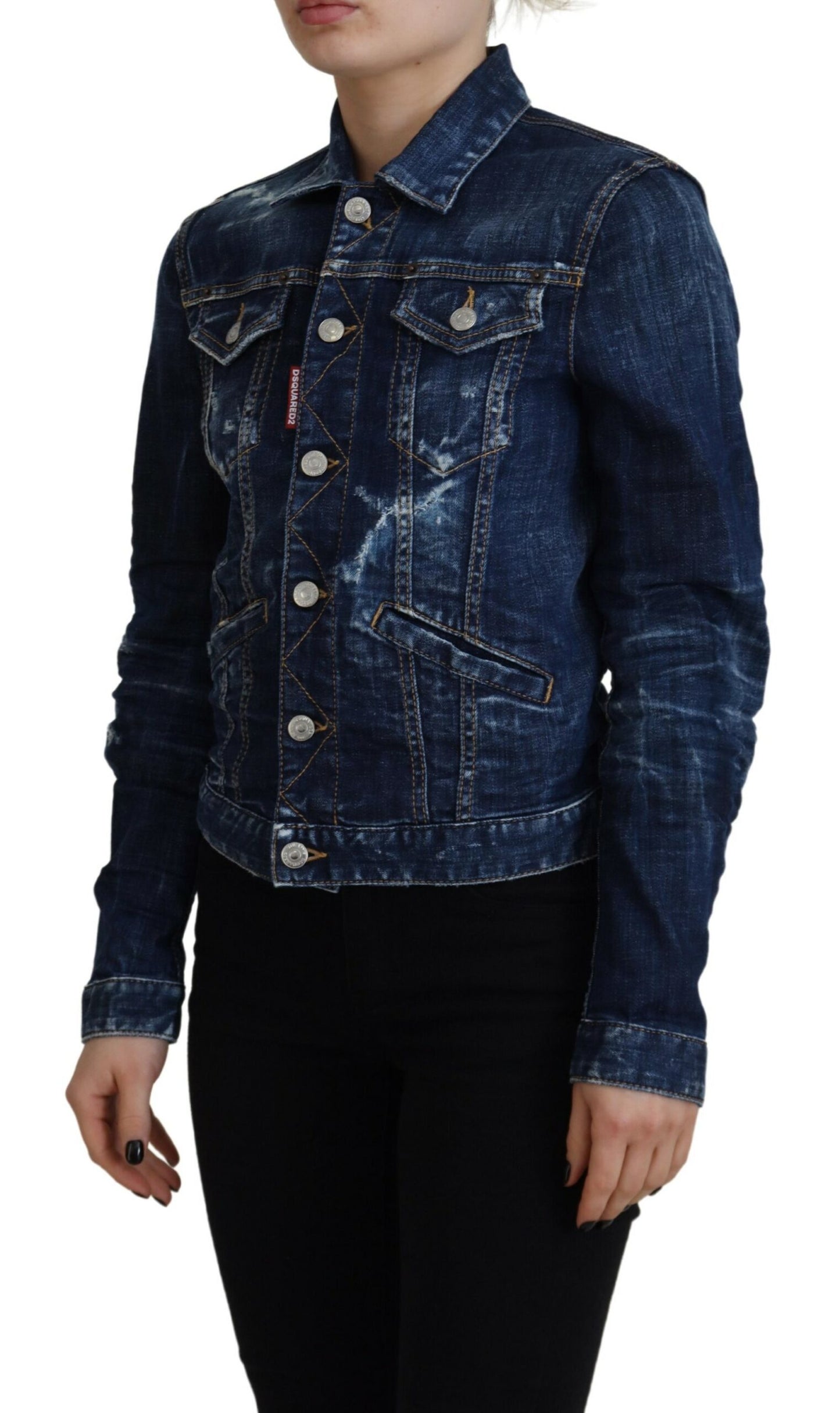 Dsquared² – Jeansjacke im Used-Look mit blauem Icon-Print