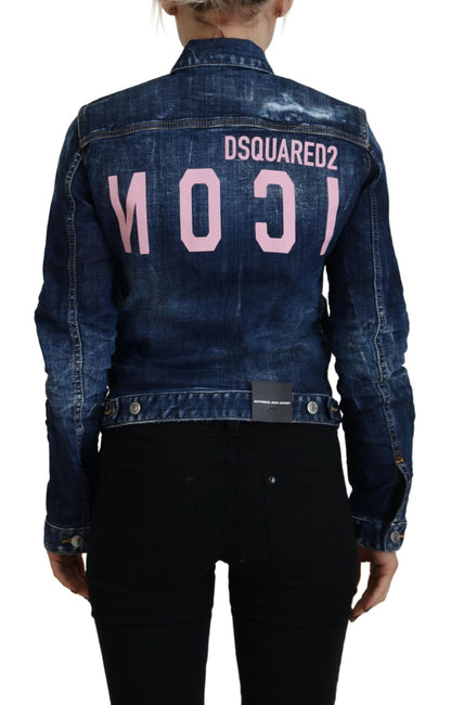 Dsquared² – Jeansjacke im Used-Look mit blauem Icon-Print