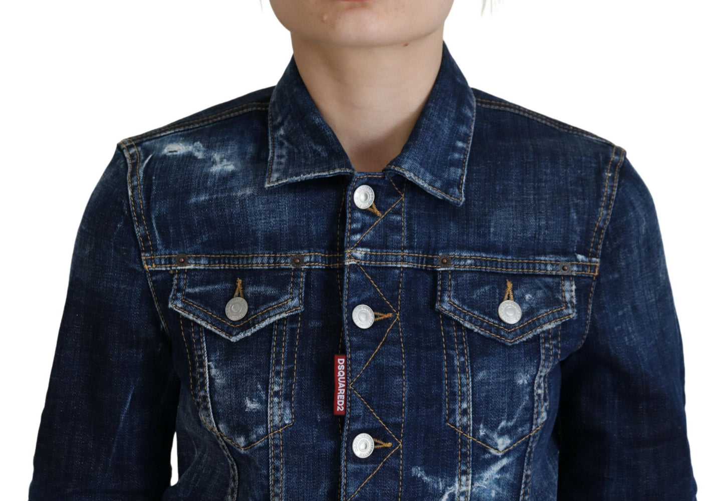 Dsquared² – Jeansjacke im Used-Look mit blauem Icon-Print
