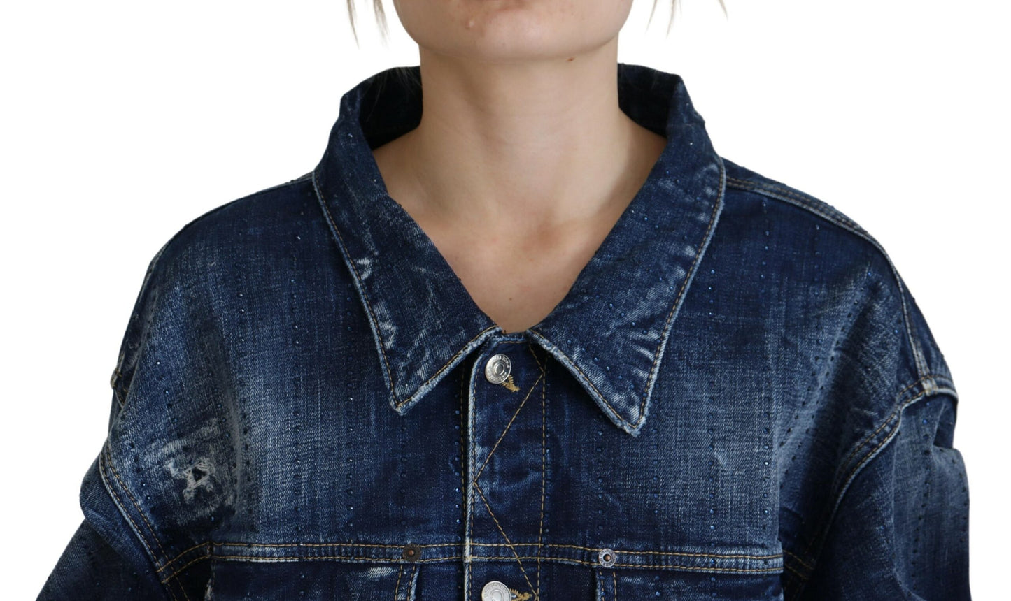 Dsquared² – Blaue Jeansjacke mit Distressed-Kragen