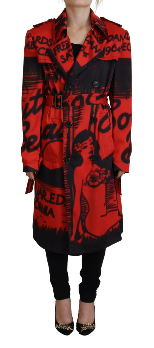 Dsquared² – Desigual-Manteljacke mit rotem Aufdruck und Knopfkragen