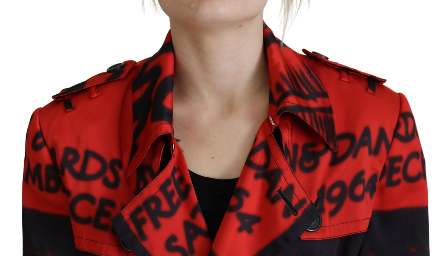Dsquared² – Desigual-Manteljacke mit rotem Aufdruck und Knopfkragen