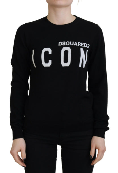 Dsquared² – Schwarzer Pullover aus Schurwolle mit Logo-Print und langen Ärmeln