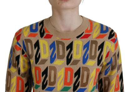 Dsquared² Brauner bedruckter Langarmpullover aus Baumwolle mit Rundhalsausschnitt