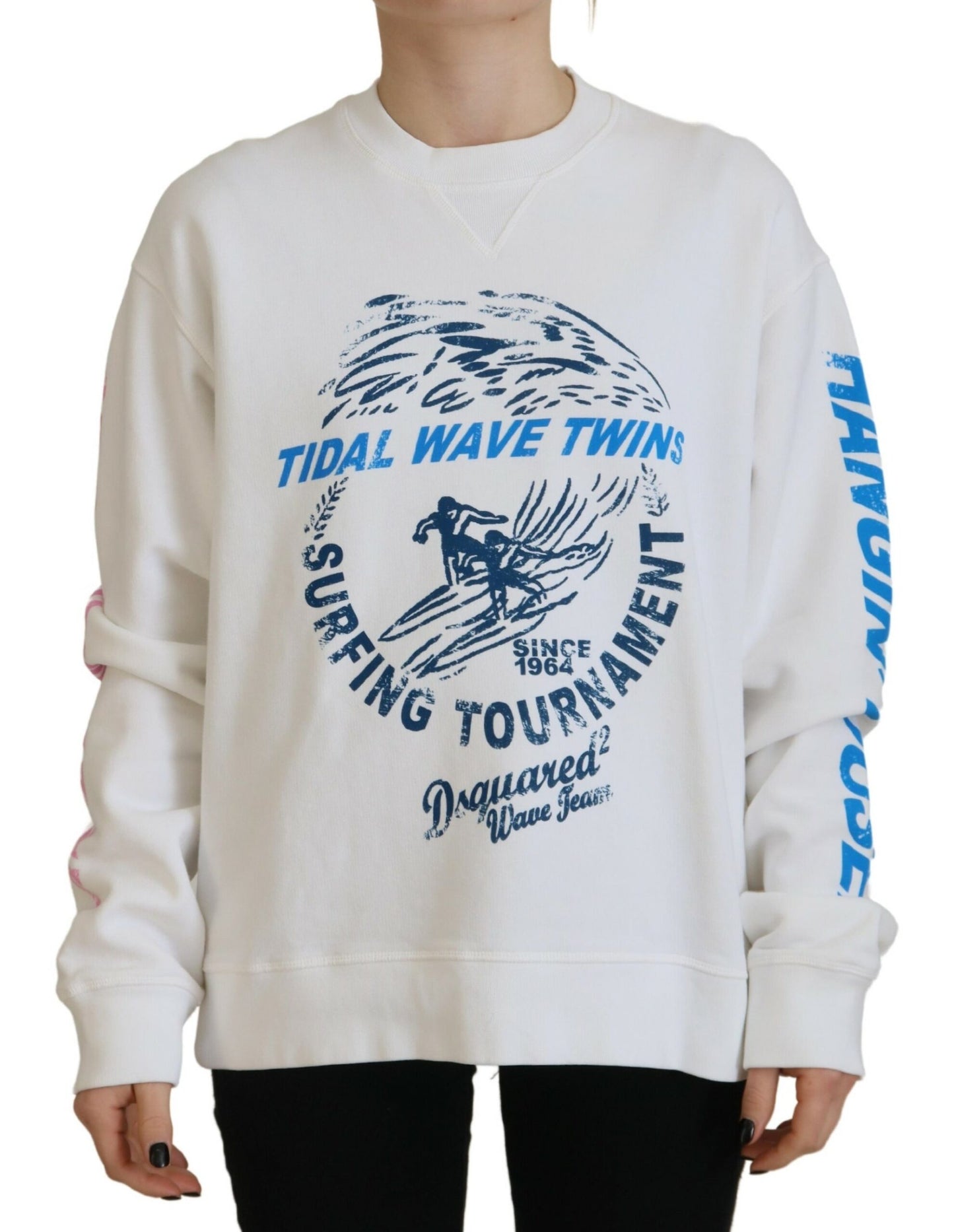 Dsquared² Weißer bedruckter Langarmpullover aus Baumwolle für Damen