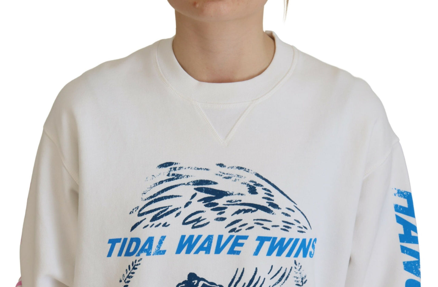 Dsquared² Weißer bedruckter Langarmpullover aus Baumwolle für Damen