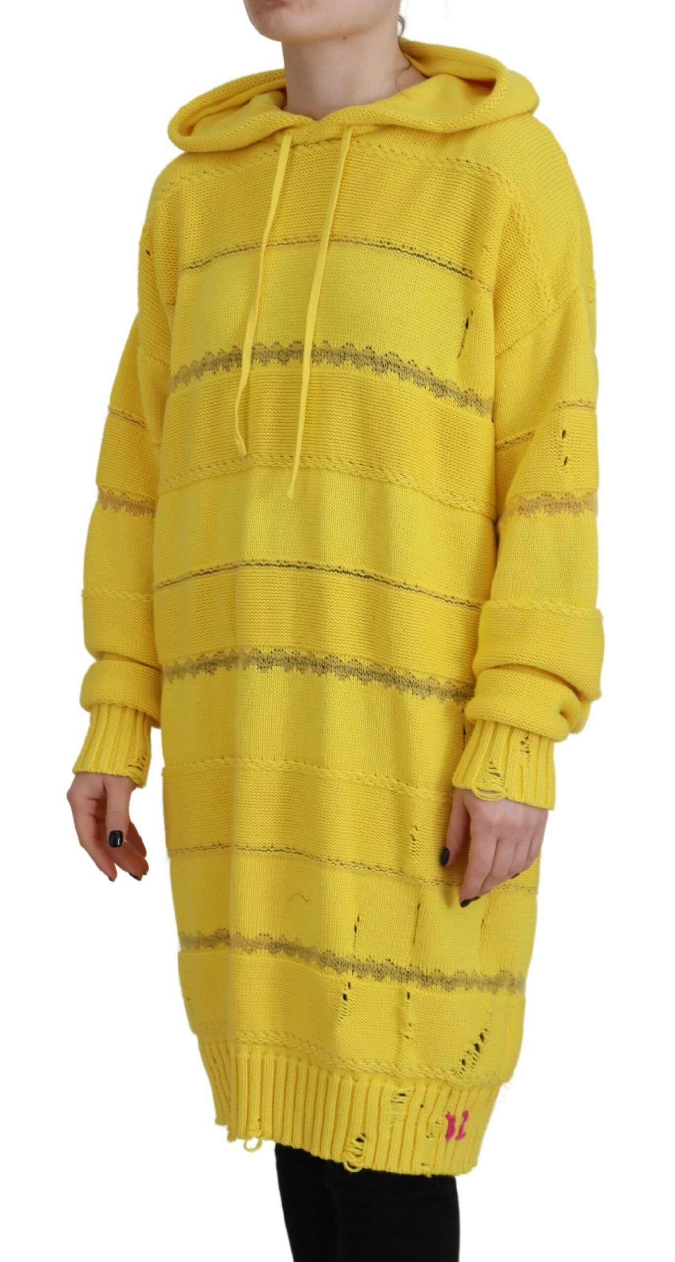Dsquared² Gelber Baumwoll-Strickpullover mit Kapuze