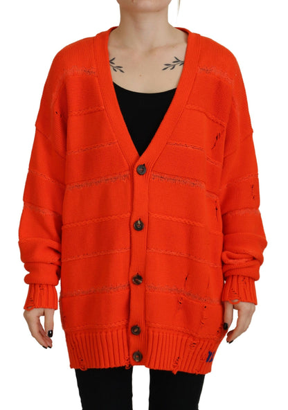 Dsquared² Orangefarbener Strickjackenpullover aus Baumwolle mit Knöpfen