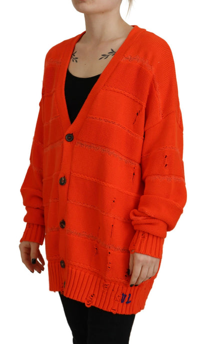 Dsquared² Orangefarbener Strickjackenpullover aus Baumwolle mit Knöpfen
