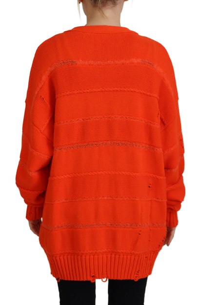 Dsquared² Orangefarbener Strickjackenpullover aus Baumwolle mit Knöpfen