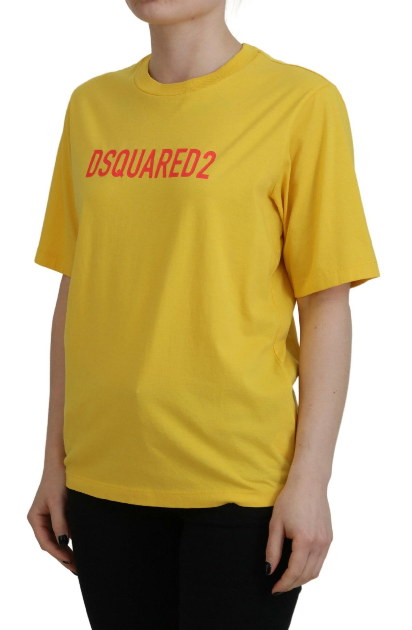 Dsquared² Gelbes Easy Tee-T-Shirt aus Baumwolle mit Rundhalsausschnitt und Logodruck