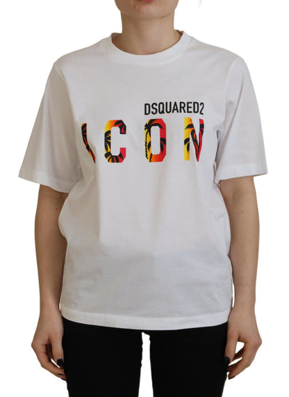 Dsquared² Weißes Baumwoll-T-Shirt mit glänzendem Icon East Tee und Rundhalsausschnitt