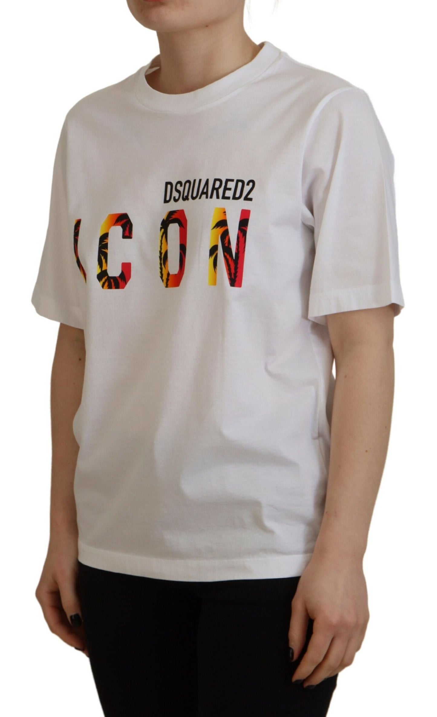 Dsquared² Weißes Baumwoll-T-Shirt mit glänzendem Icon East Tee und Rundhalsausschnitt