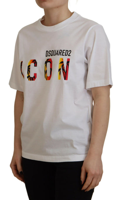 Dsquared² Weißes Baumwoll-T-Shirt mit glänzendem Icon East Tee und Rundhalsausschnitt