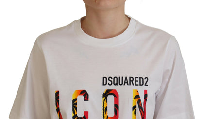 Dsquared² Weißes Baumwoll-T-Shirt mit glänzendem Icon East Tee und Rundhalsausschnitt