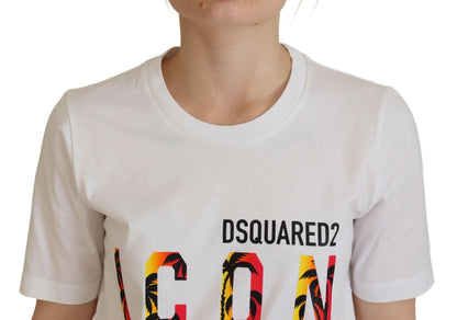 Dsquared² Weißes Baumwoll-T-Shirt mit Rundhalsausschnitt und Icon-Logo-Print