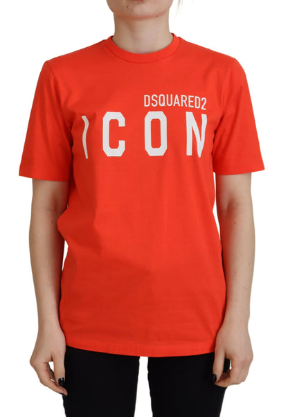 Dsquared² Orangefarbenes Baumwoll-T-Shirt mit glänzendem Icon East Tee und Rundhalsausschnitt