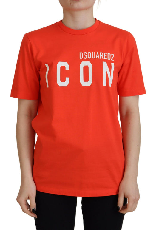 Dsquared² Orangefarbenes Baumwoll-T-Shirt mit glänzendem Icon East Tee und Rundhalsausschnitt