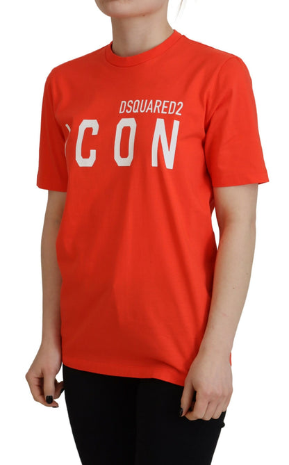 Dsquared² Orangefarbenes Baumwoll-T-Shirt mit glänzendem Icon East Tee und Rundhalsausschnitt