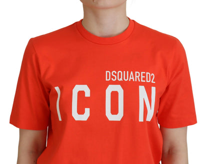 Dsquared² Orangefarbenes Baumwoll-T-Shirt mit glänzendem Icon East Tee und Rundhalsausschnitt