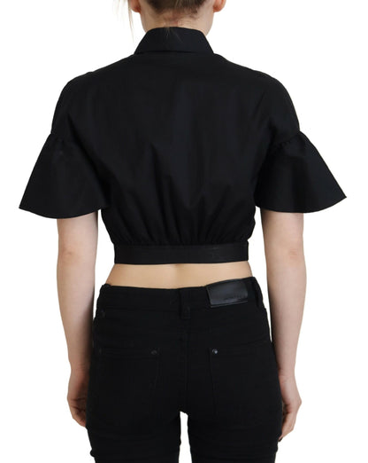 Dsquared² – Schwarzes, kurzärmliges Crop-Top mit Kragen und Knopfleiste