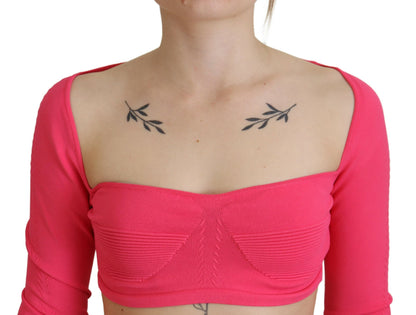 Dsquared² – Langärmliges Oberteil aus Viskosestrick mit quadratischem Ausschnitt in Rosa