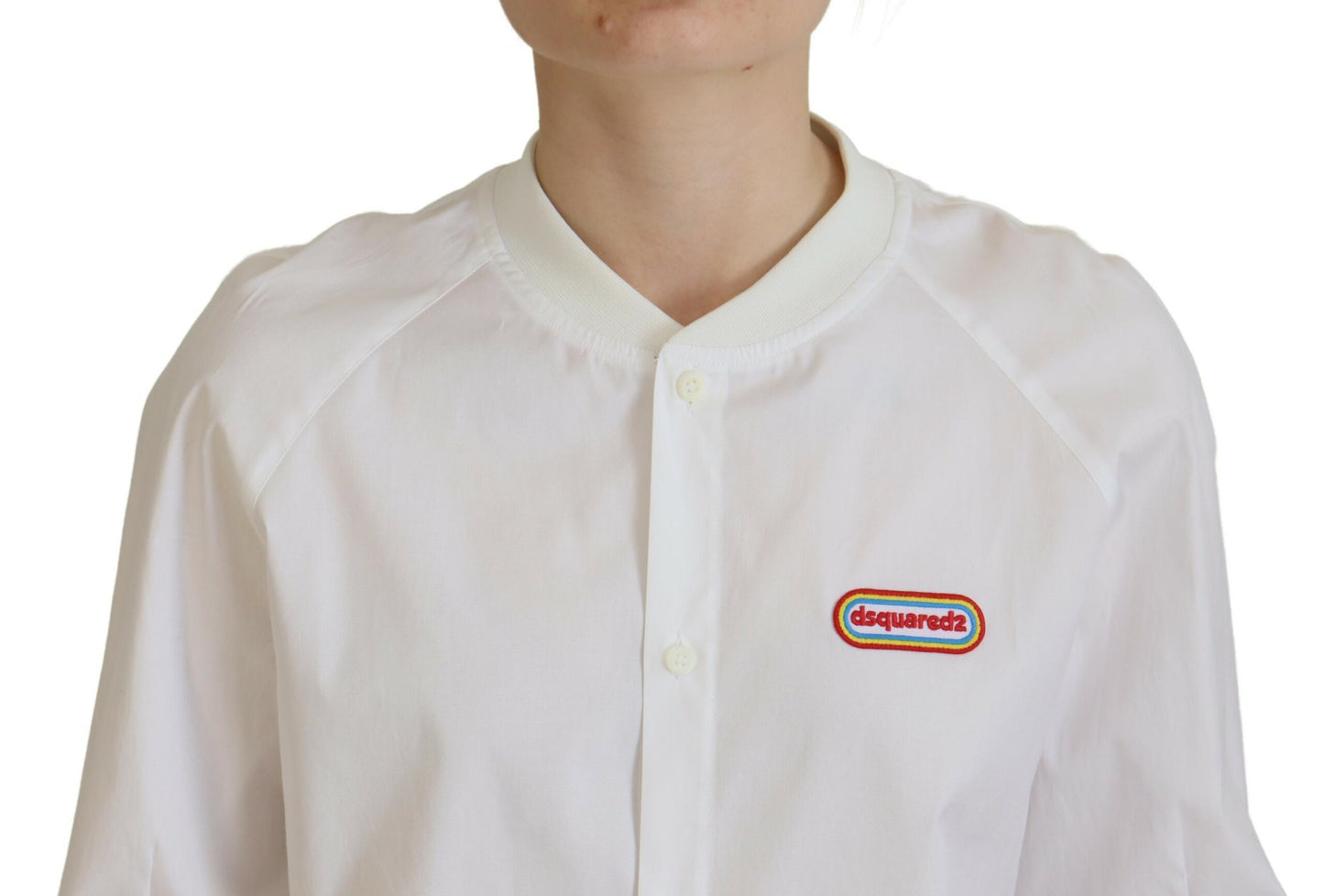 Dsquared² – Weißes, langärmliges Baumwoll-Top mit Knopfleiste und Rundhalsausschnitt
