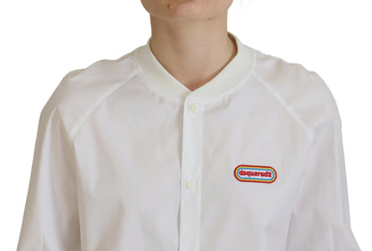 Dsquared² – Weißes, langärmliges Baumwoll-Top mit Knopfleiste und Rundhalsausschnitt