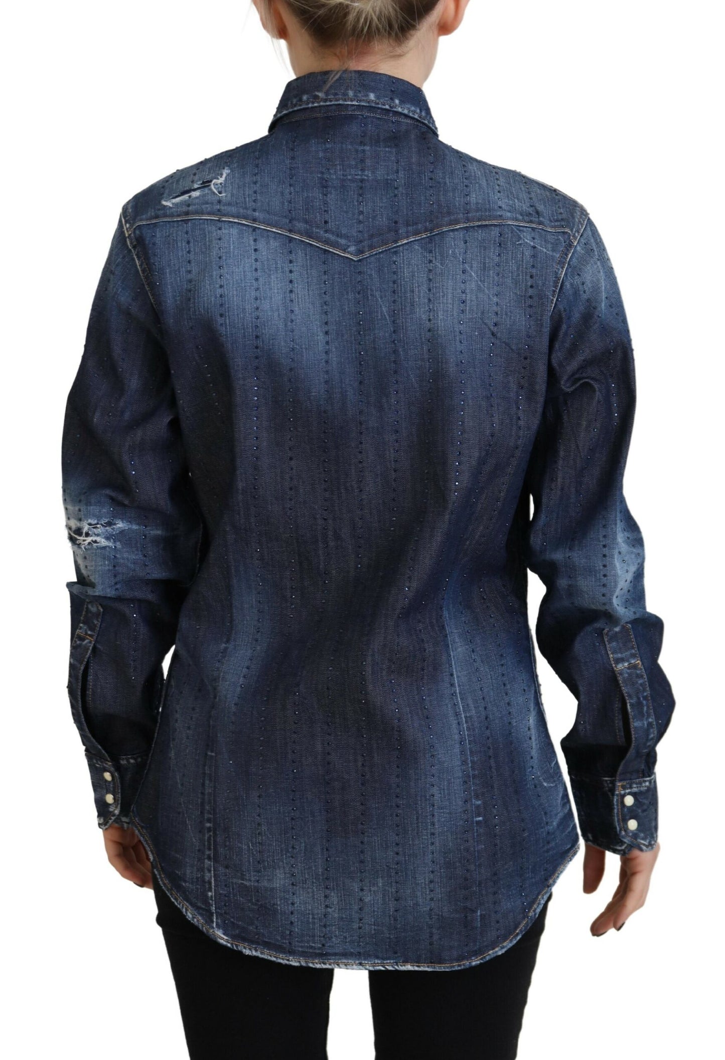 Dsquared² Blaues Jeansoberteil aus gewaschener Baumwolle mit Button-Down-Kragen