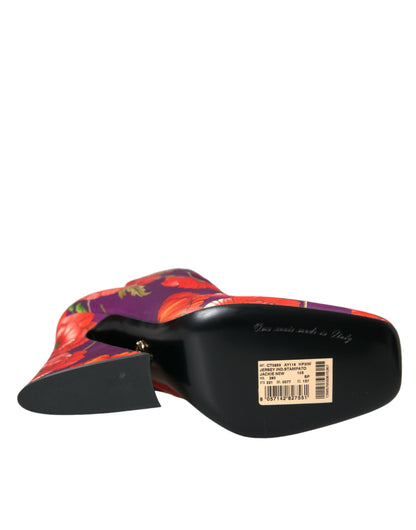 Dolce &amp; Gabbana Lila Blumen Jersey Stretch Stiefel Schuhe