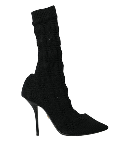 Dolce &amp; Gabbana Schwarze Stiletto-Absätze, wadenlange Stiefel