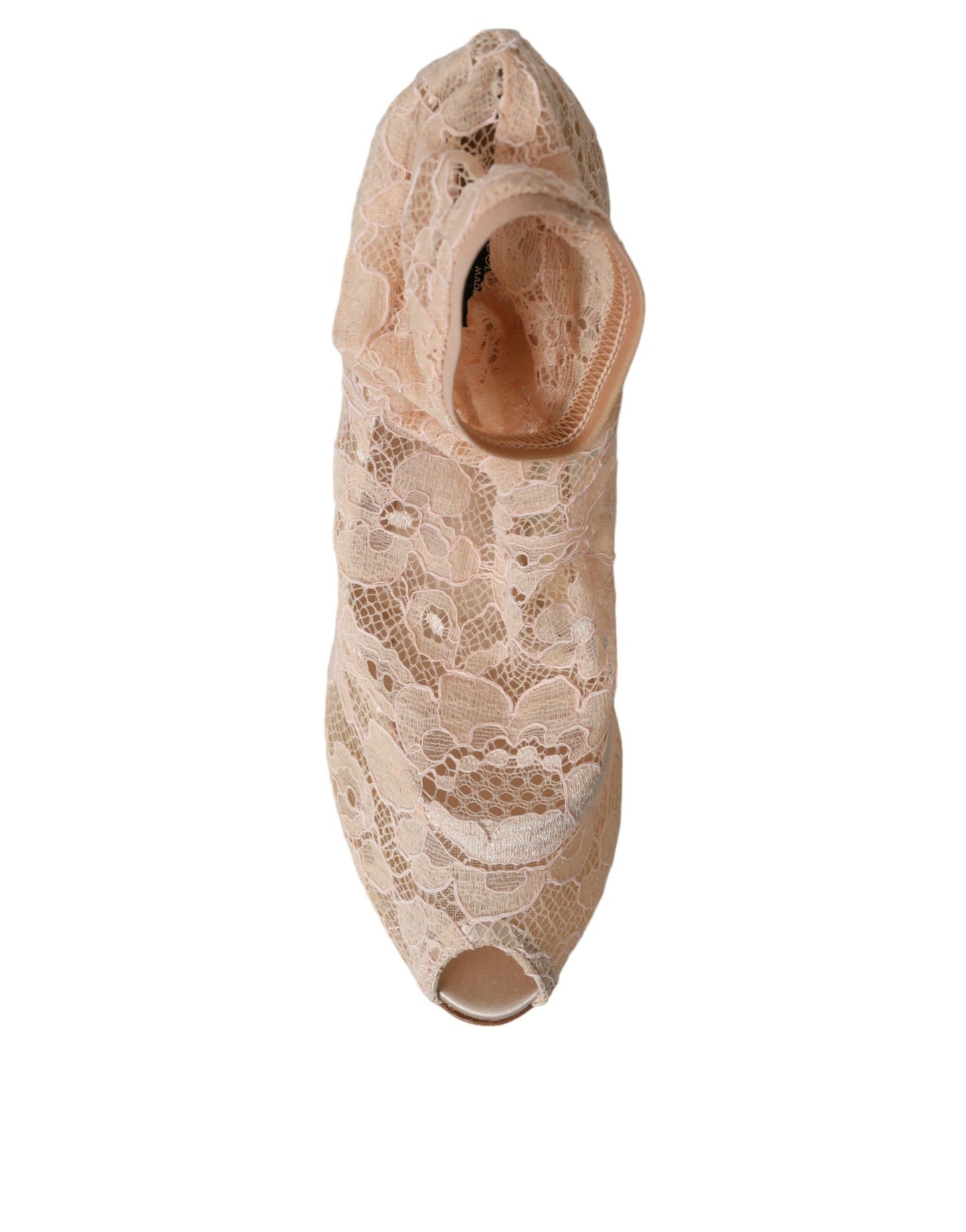 حذاء بوت طويل من الدانتيل من دولتشي آند غابانا، بيج، مطاط، من تاورمينا