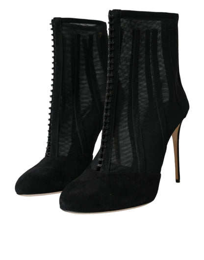 Dolce &amp; Gabbana Schwarze Mesh-Stiletto-Absätze Stiefeletten Schuhe