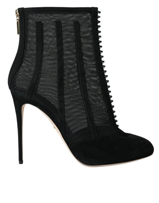 Dolce &amp; Gabbana Schwarze Mesh-Stiletto-Absätze Stiefeletten Schuhe
