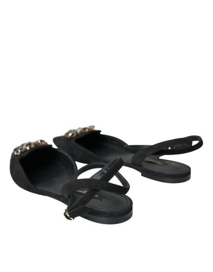 Dolce &amp; Gabbana Slingback-Sandalen aus schwarzem Leder mit Kristallen