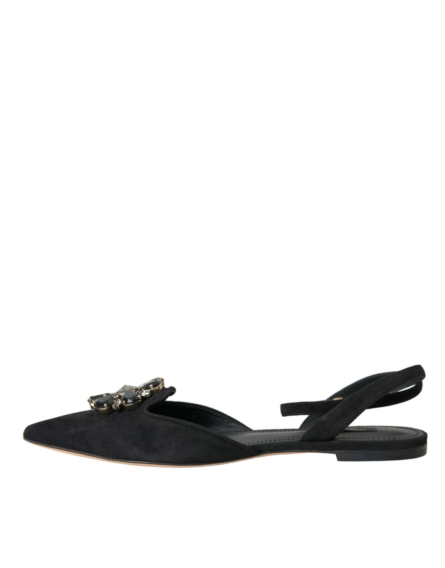 Dolce &amp; Gabbana Slingback-Sandalen aus schwarzem Leder mit Kristallen