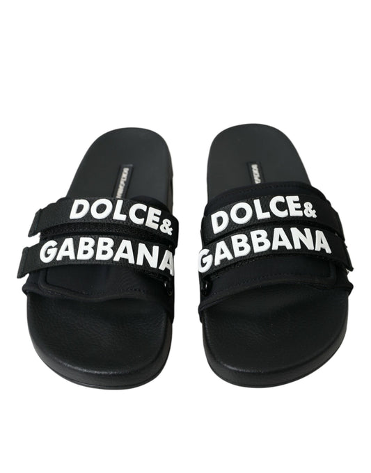 Dolce &amp; Gabbana – Schwarze Neopren-Slides, flache Strandschuhe