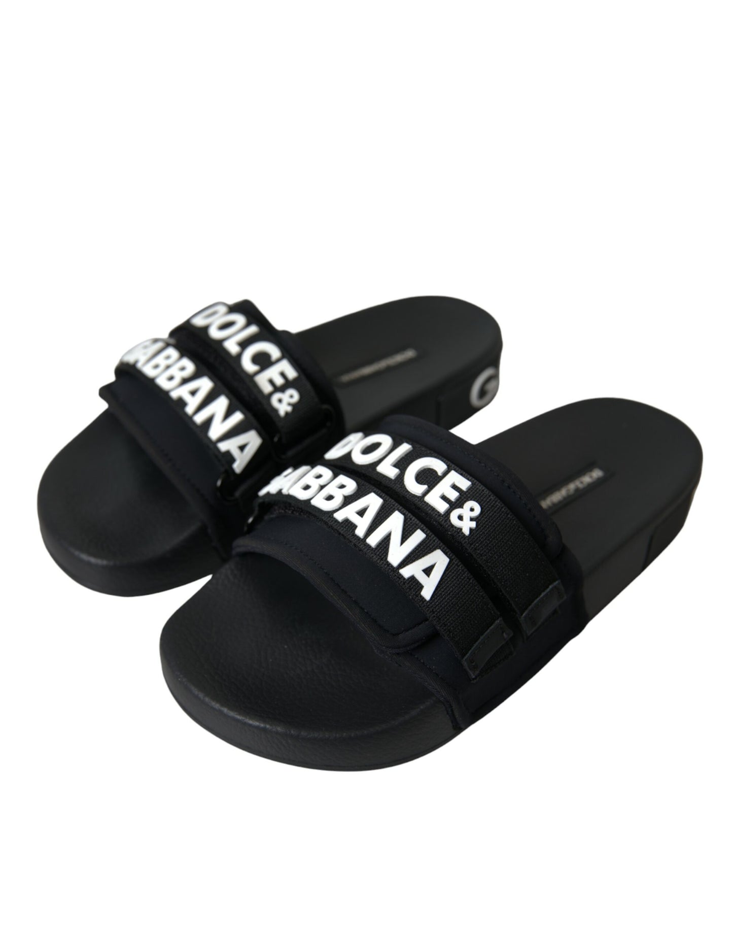 Dolce &amp; Gabbana – Schwarze Neopren-Slides, flache Strandschuhe