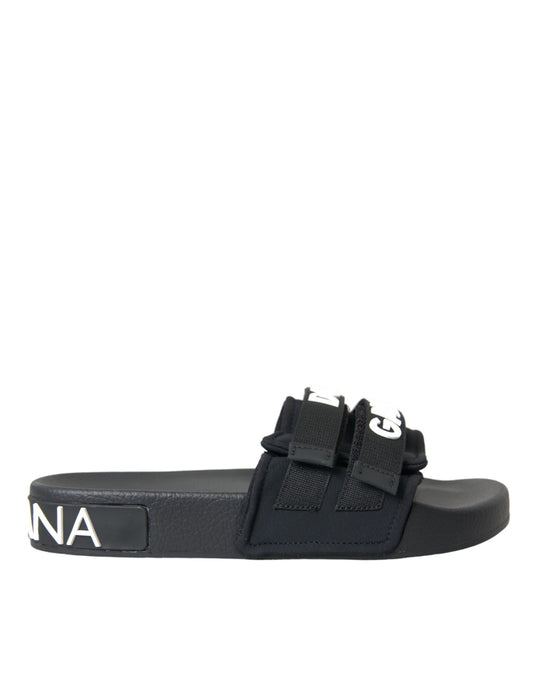 Dolce &amp; Gabbana – Schwarze Neopren-Slides, flache Strandschuhe