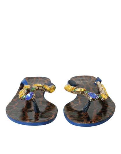 Dolce &amp; Gabbana – Strandschuhe aus blauem Kalbsleder mit Kristallen