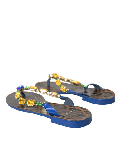 Dolce &amp; Gabbana – Strandschuhe aus blauem Kalbsleder mit Kristallen
