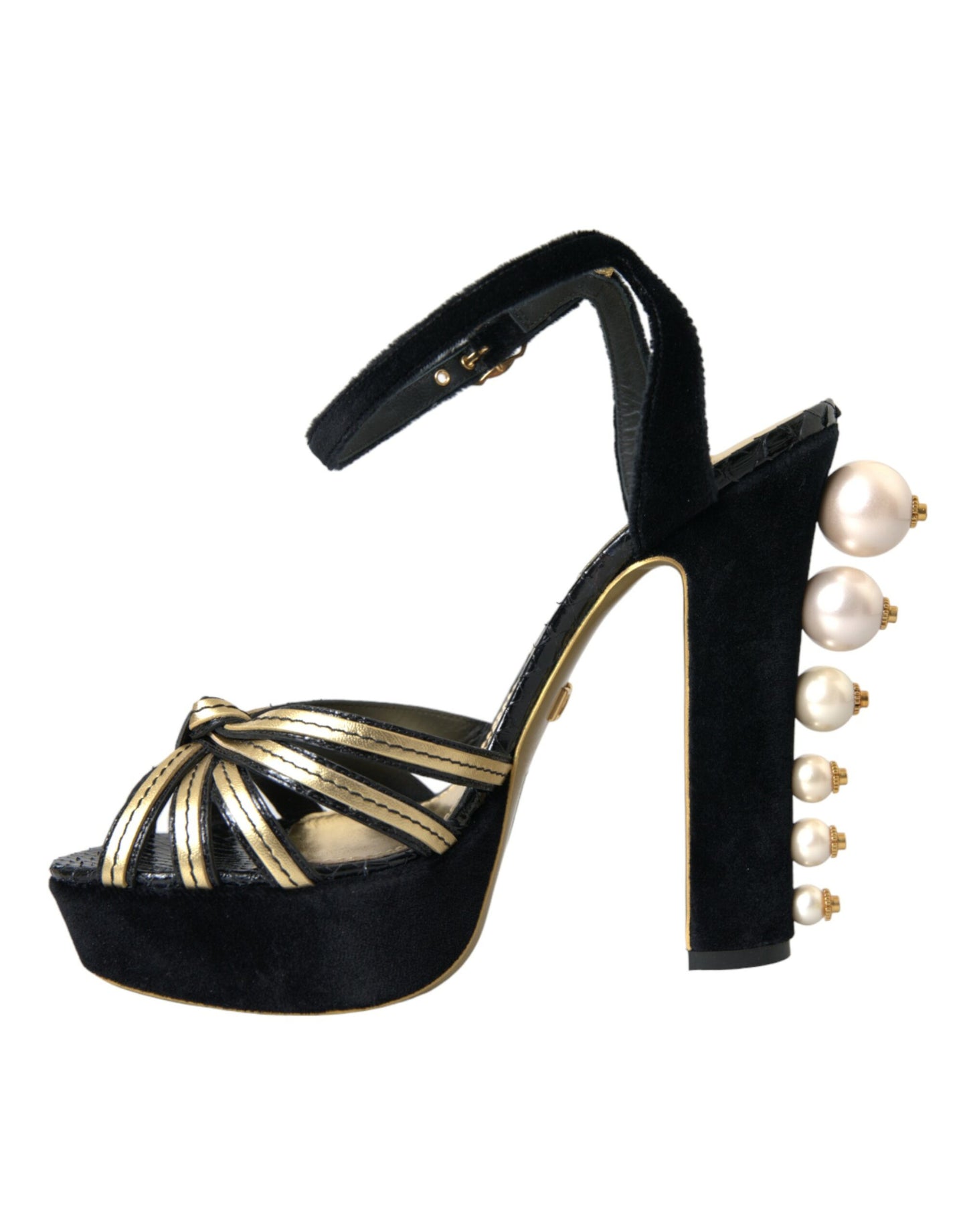 Dolce &amp; Gabbana Schwarz Gold Verzierte Heels Sandalen Schuhe