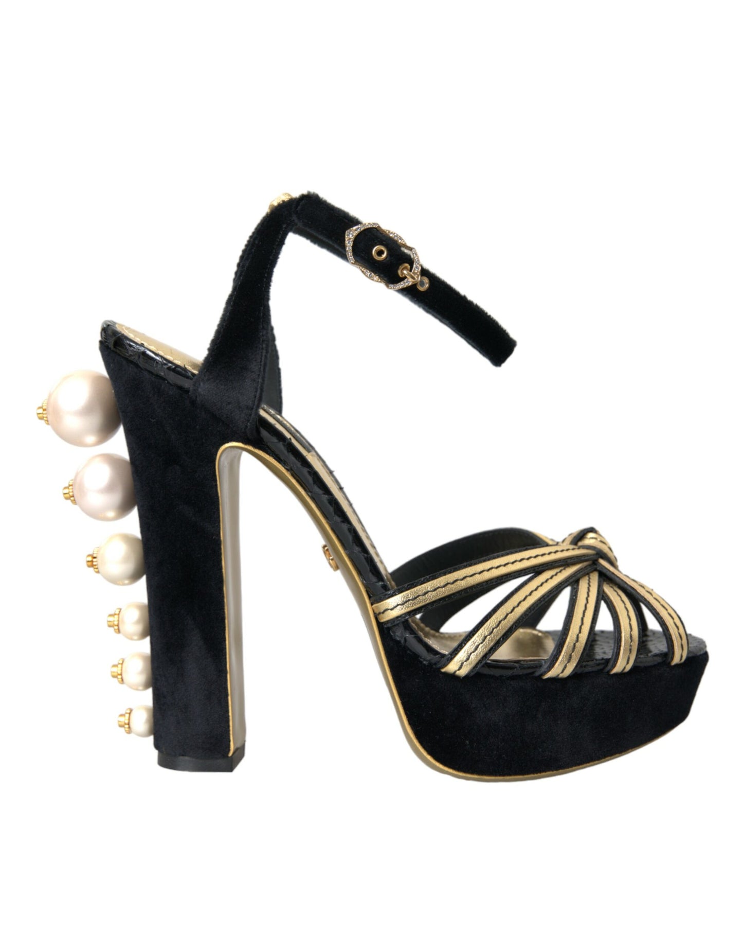 Dolce &amp; Gabbana Schwarz Gold Verzierte Heels Sandalen Schuhe