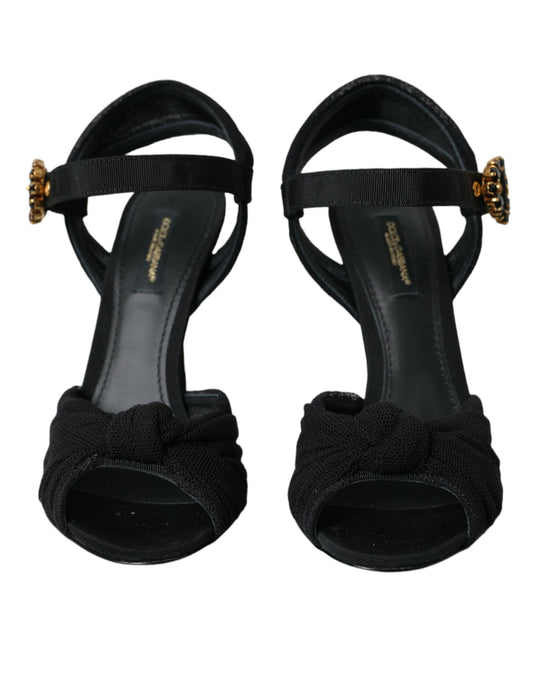 Dolce &amp; Gabbana – Sandalen mit Absatz und Verzierung aus schwarzem Wildleder