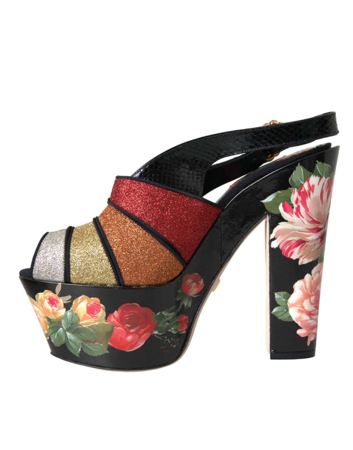 Dolce &amp; Gabbana Mehrfarbige Plateau-Sandalen mit Blumenmuster und Kristallen