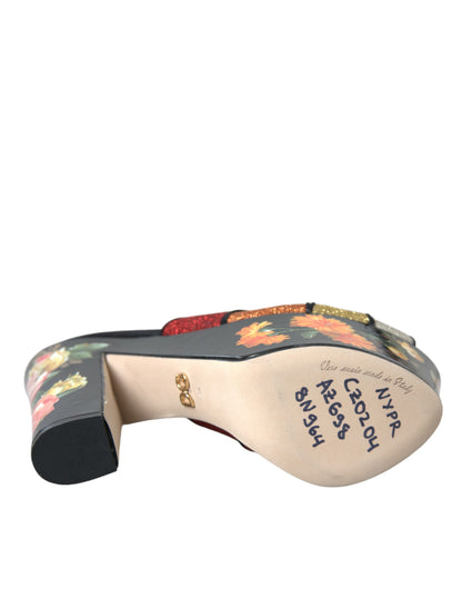 Dolce &amp; Gabbana Mehrfarbige Plateau-Sandalen mit Blumenmuster und Kristallen