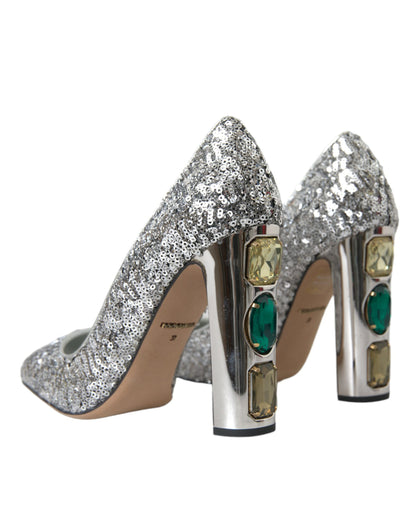 Dolce &amp; Gabbana Silberne Pumps mit Paillettenverzierung