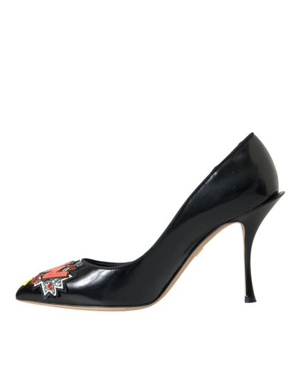Dolce &amp; Gabbana – Schwarze Pumps aus Leder mit WOW-Patch