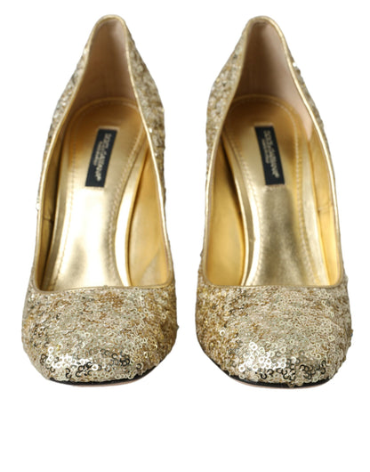 Dolce &amp; Gabbana Gold Pailletten Kristall Heels Pumps Schuhe